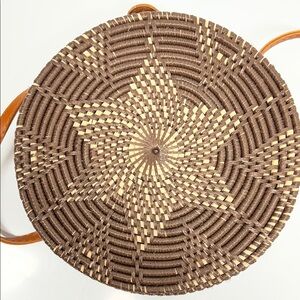 Rattan Woven Round Crossbody Bag Brown